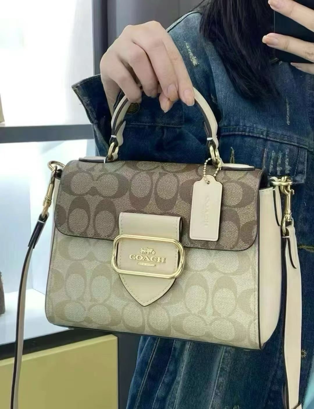 COACH MORGAN TOP HANDLE SATCHEL BAG IN BLOCKED SIGNATURE CANVAS image 6