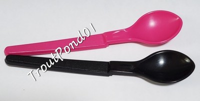 Tupperware Hang On Spoons Set 2 Pink Black Condiment Jam Baby Feeding Spoon