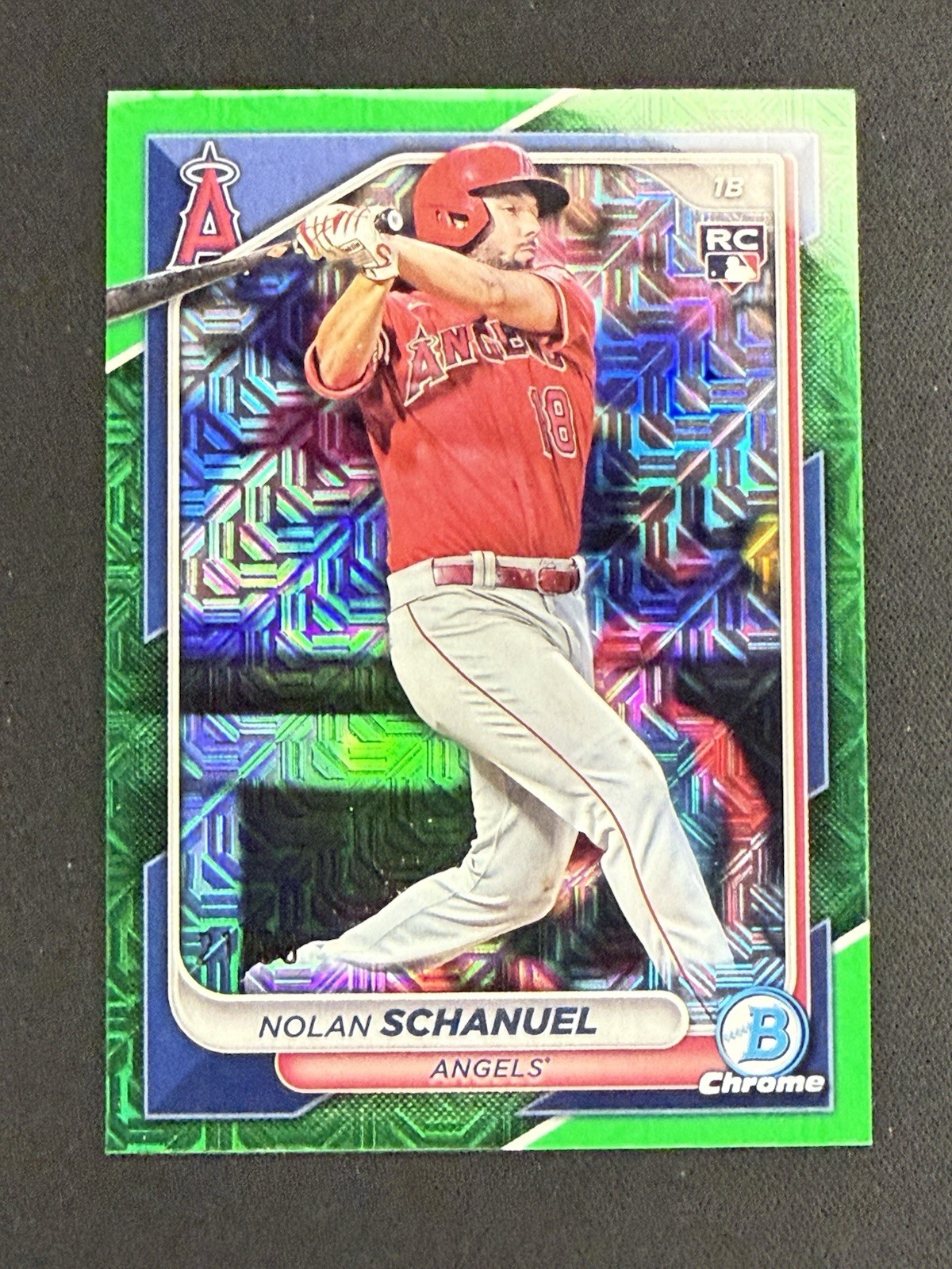 2024 Bowman Chrome Nolan Schanuel #47 Mega Box Green Refractor #'d /99 RC Angels