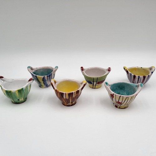 Vintage Italian Studio Art Pottery Eggcups Set of 6 Redware Bowls