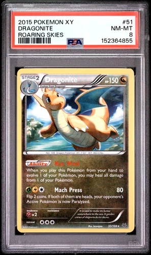 2015 POKEMON XY ROARING SKIES #51 DRAGONITE PSA 8