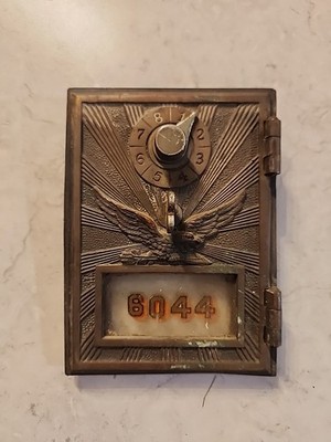 Vintage Post Office Box Door American Flying Eagle Single Dial Brass 3.5x5
