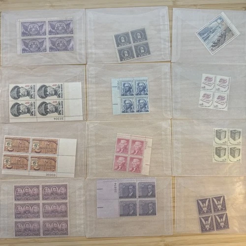 US Stamp Plate Block Lot 12 Blocks MNH MH Mint Collection Glassines Vintage