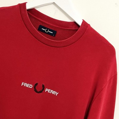 Fred Perry Mens Sweatshirt M Medium Long Sleeve Red Crew Neck Mod Casual