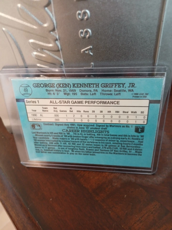 Tarjeta de error Donruss Ken Griffey Jr 1991 - sin punto después de Inc como nueva  Foto 4 de 4