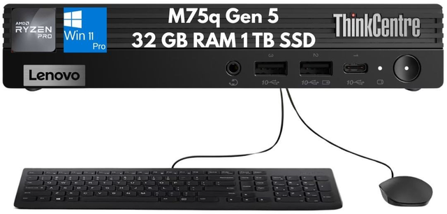 Lenovo ThinkCentre M75q Gen 5 Tiny Ryzen 7 PRO 8700GE 32GB 1TB Kybd Mouse W11P