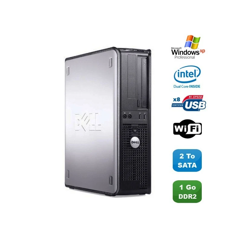 PC DELL Optiplex 760 DT Intel Dual Core E5200 2,5Ghz 1Go DDR2 2To WIFI XP Pro - Photo 1/1