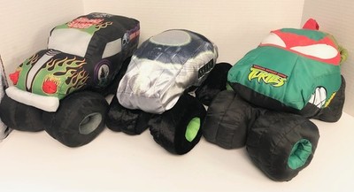 (3) Monster Jam TRUCK Plush LOT GRAVE DIGGER ALIEN INVASION TMNT RAPHAEL K9