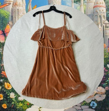 alice + olivia Brown Velvet Off Shoulder Ruffle Short Dress M