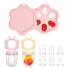 Silicone Baby Fruit Food Feeder 2 Pack with Freezer Nibble Tray, Breastmilk Po