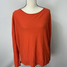 VINCE Boat Neck Pullover Sweater Orange Cotton Dolman Sleeves Women's Size L