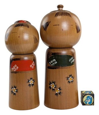 Matching Pair of Creative Kokeshi Dolls Man & Woman by Kiyohara Takao, 19, 22cm