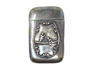 Vintage Sterling Silver Match Safe with Fishing Scene and Initials Engraving