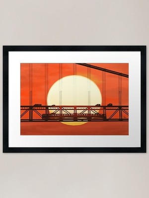 Gerahmter Kunstdruck Sonnenuntergang Brücke gerahmtes Wandbild Poster Leinwanddruck Bild