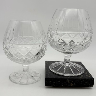 Cut Crystal Brandy Snifters Balloon Glasses Diamond Pattern Set Of 2