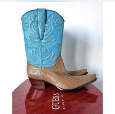 GUESS by Georges Marciano Women's Leather Boot Brown and Blue Pointed Toe S 7.5