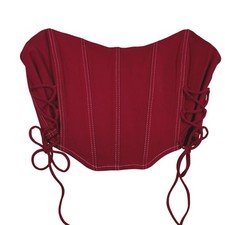 GARAGE Livia Lace Up Corset Top Chili Pepper Red White Contrast Stitch Womens M