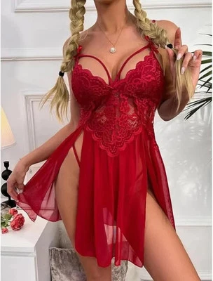 LAVEN & IVORY Elegant Sheer Babydoll Lingerie Dress with G-String | Cotton & Polyester Lace