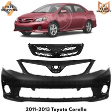 Front Bumper Cover Fascia & Grille Assembliy Kit For 2011-2013 Toyota Corolla