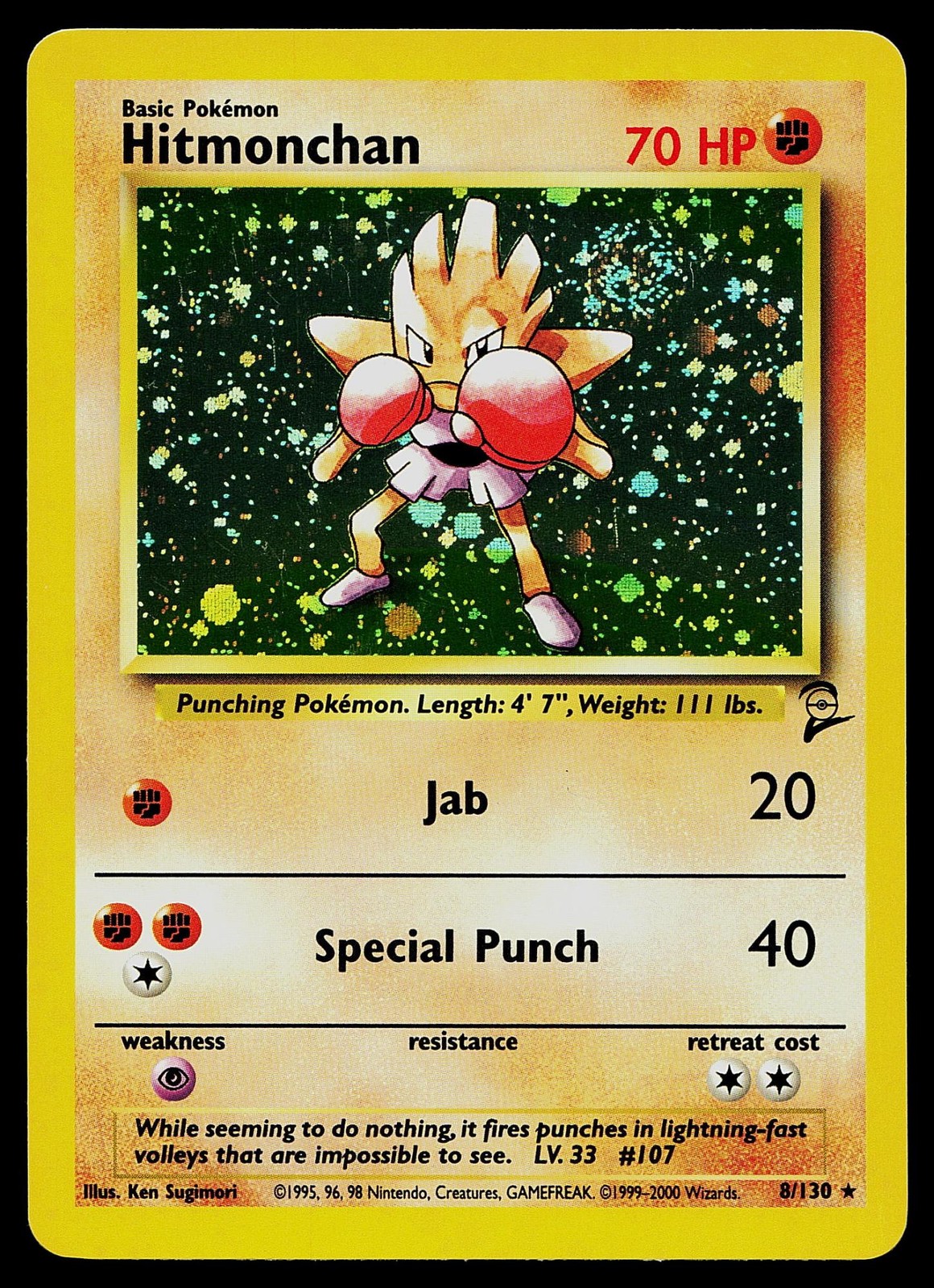 Pokemon Card - Hitmonchan Base Set 2 8/130 Holo Rare
