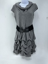 Sequin Hearts Belt Waist Knit Sweater Dress Gray Size Med