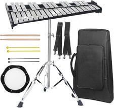 Professional 32 Note Glockenspiel Xylophone Bell Kit Muted Practice Pad Percussi
