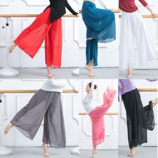 Ladies Sheer Chiffon Wide Leg Pants Mesh Trouser High Waist Dancewear Yoga Thin
