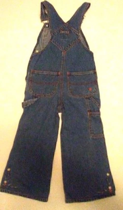 Pre-owned GAP kids Light Blue Denim Florals Overalls Size XS Girls - Image 2 of 4