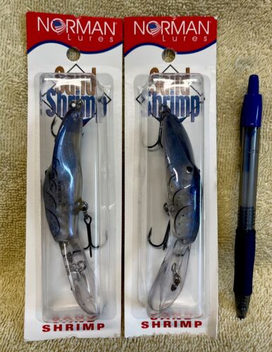 Lot Of 2 Norman Lures Sand Shrimp MG4-205, Clear Purple, 3” Long, 5/8oz, 10-14’