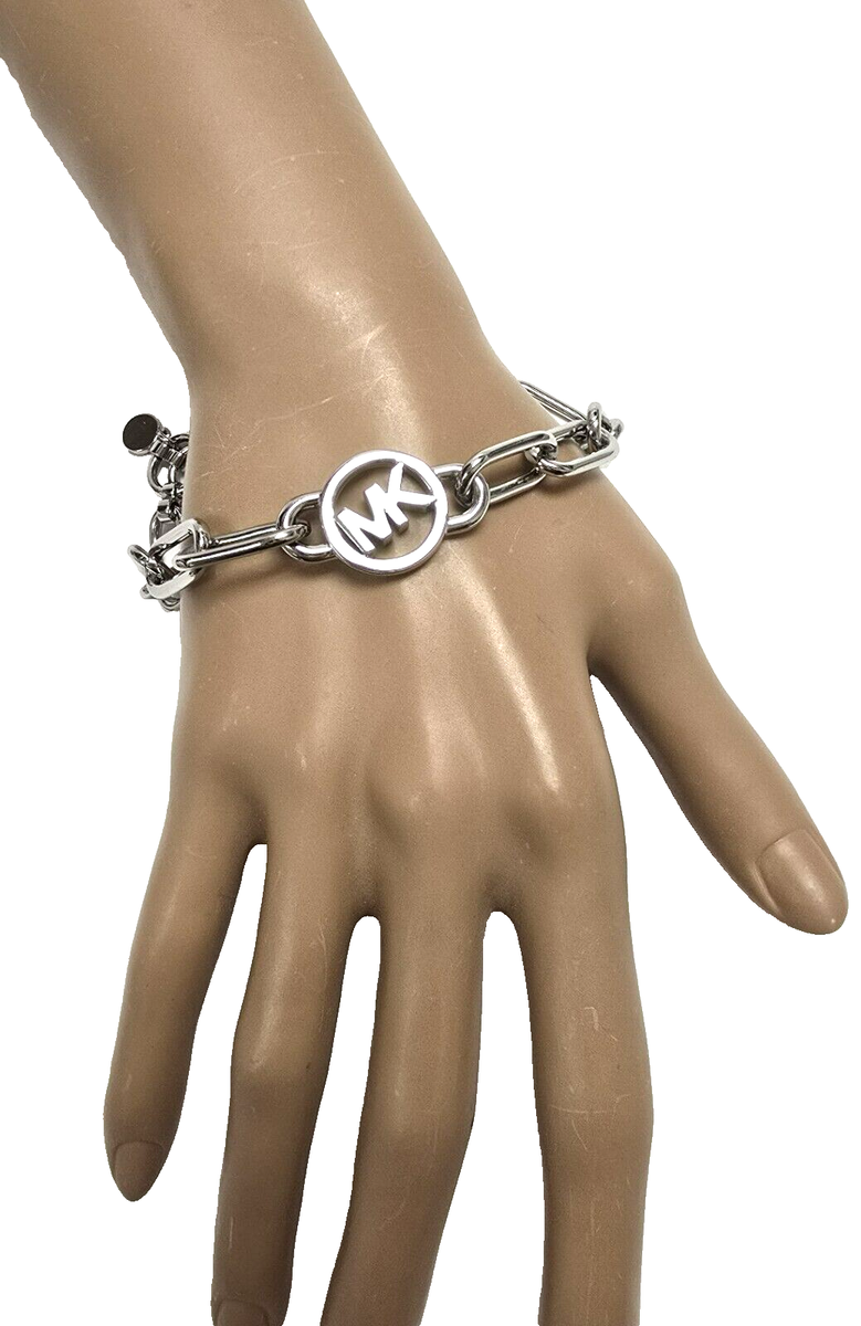 NEW MICHAEL KORS SILVER TONE CHAIN LINK CIRCLE LOGO BRACELET