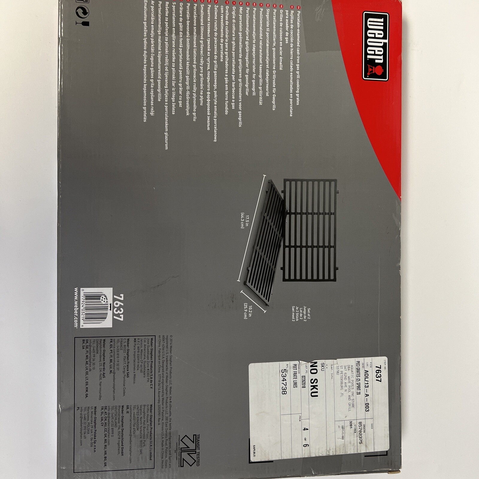 er 7637 Cooking Grill Grates for Spirit 200 2 Grates Included 17.5