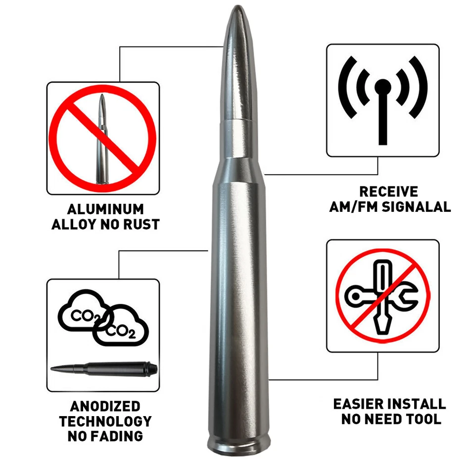 1X 5.5" Silver Bullet Antenna For Chevrolet Silverado 1500/2500/3500(2005-2021) - Imagem 4 de 4