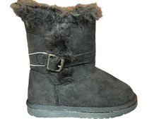Childrens Place Black Buckle Faux Suede Fur Boots Youth Girl Size 12 Casual Snow