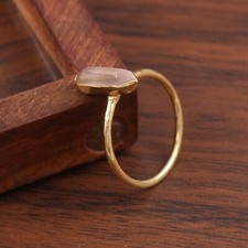 925 Sterling Silver Rose Quartz Gemstone Ring Gold Plated Handmade Jewelry