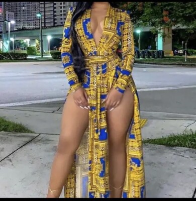 NWT Fashion Nova Spree Maxi Dress Blue Gold Size Small New Sexy Double Slit  | eBay