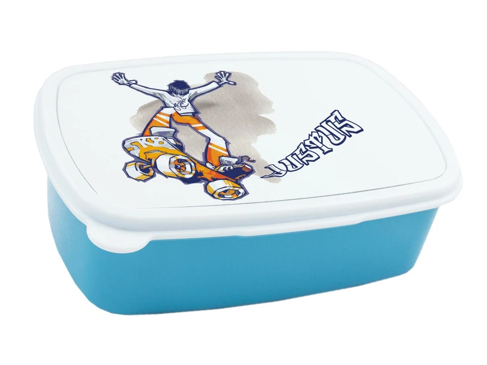 Brotdose Junge mit Name, Geschenk für Schulanfang, Brotbox Skater Skateboard