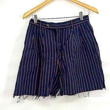 Vintage retro striped raw hem shorts navy blue size 6