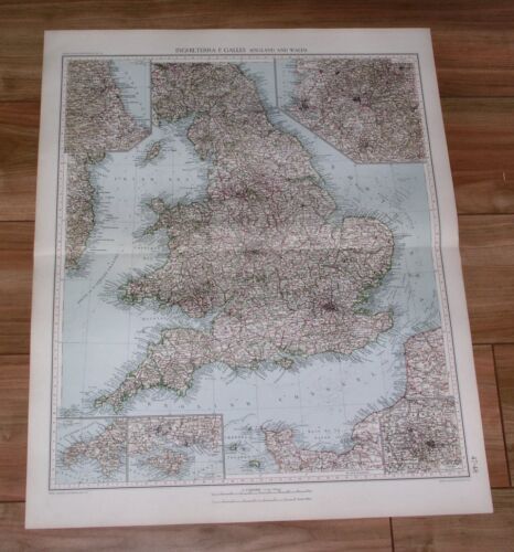 1927 ORIGINAL VINTAGE ITALIAN MAP OF ENGLAND WALES LONDON MANCHESTER LIVERPOOL