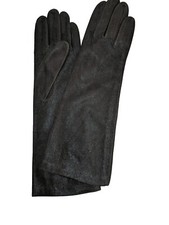 Ladies 13" Long Genuine Leather Navy Metallic Gloves, Medium