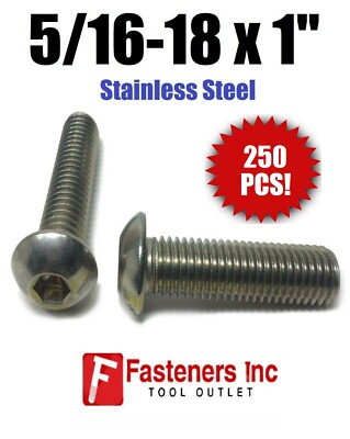 (Qty 250) 5/16-18 x 1'' Button Head Socket Cap Screw Stainless Steel Screws UNC