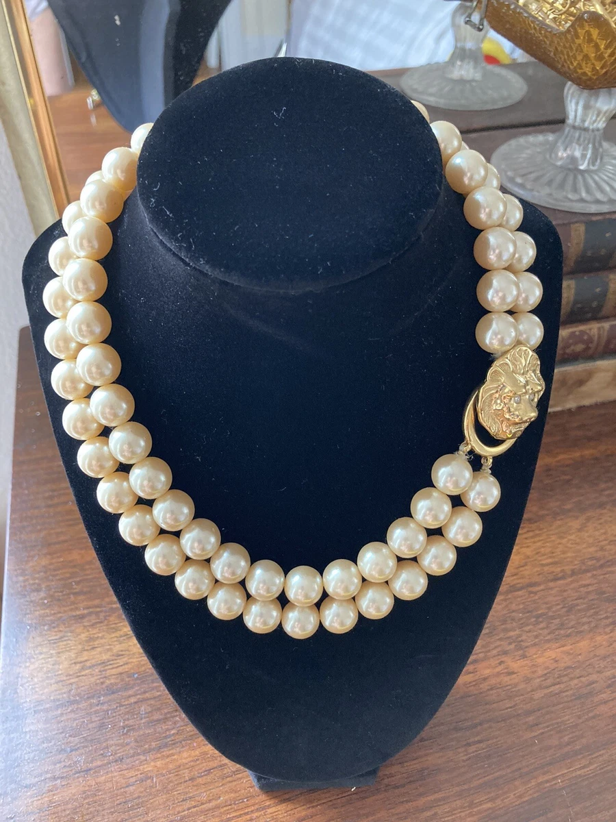 Vintage 80s Designer Pearl and Gold Necklace Chanel Style 