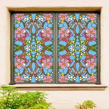 3D Plum 1866NAO Window Film Print Sticker Cling Stained Glass UV Block Fa