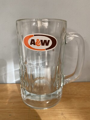 Vintage AW A&W Root Beer Soda Mug 6'' Tall Dimple Sides Heavy Glass Pre Owned