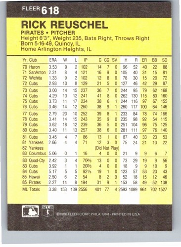 1986 Fleer Baseball Complete Your Set You Pick Choose #496 - 660 - Picture 247 of 295