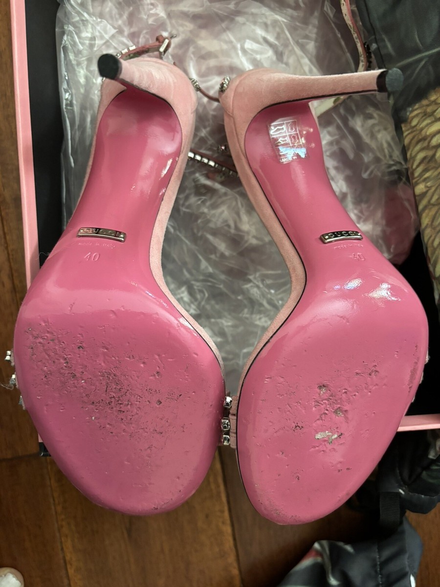 GUCCI グリッター パンプス レザー クリスタル スパンコール ピンク Gucci Crystal Sandals Embellished Heels 40/9 Pink $1299 | eBay