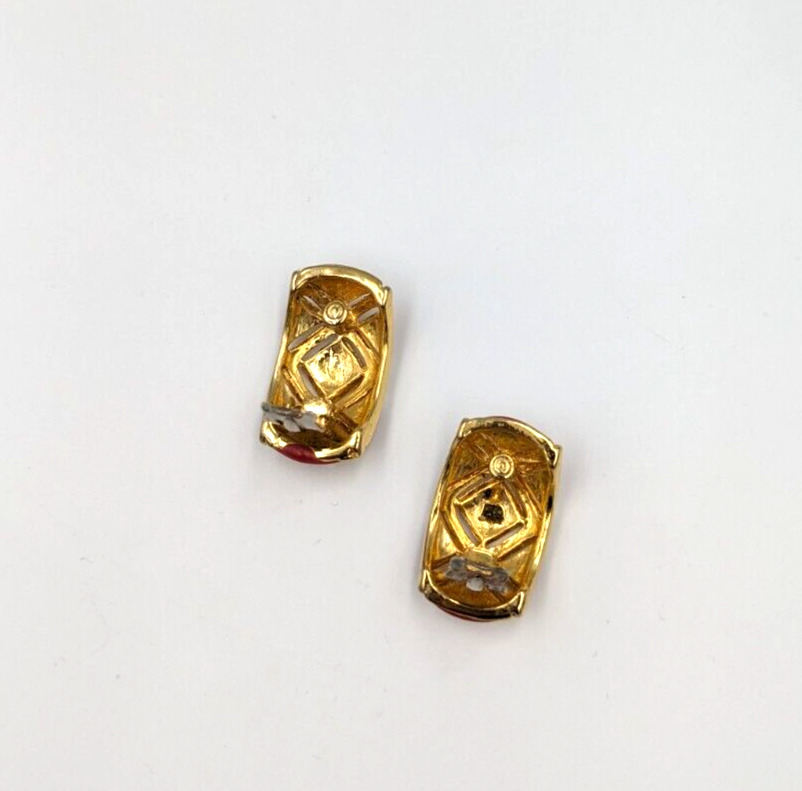 Clip On Earrings Gold Tone And Red Enameling Cris… - image 9