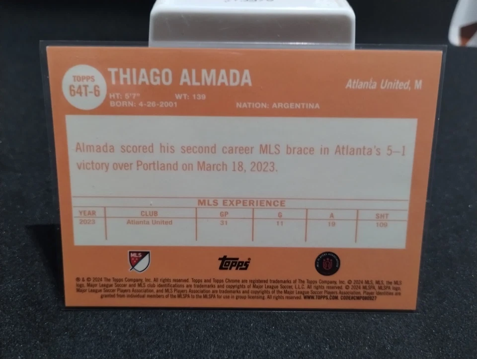 Topps 2024 MLS Chrome Thiago Almada Green Refractor Atlanta United 64 /99 NM - Image 2 of 2