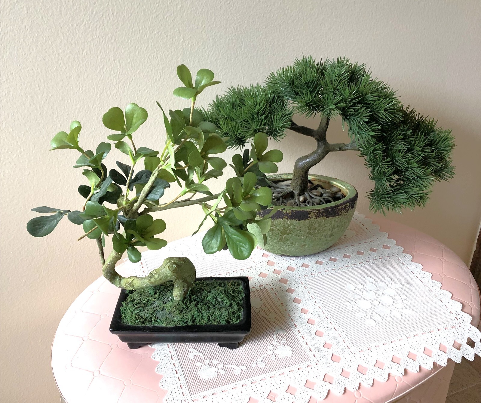 Artificial Faux Bonsai Pine and Boxwood Trees Pair