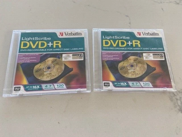 2 Pack Verbatim LightScribe DVD-R Recordable Direct Disc Labeling 4.7GB 120M 16X