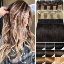 One Piece Clip In 100 Remy Human Hair Extensions Remi Full Head 18" 20" 24"